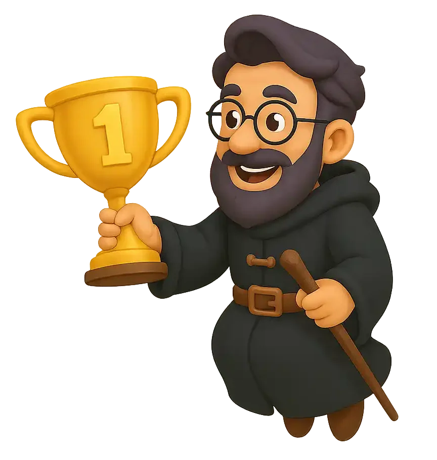 Mago de agencia seo en mexico entregando un trofeo de primer lugar, simbolizando a MAGO Agency logrando el top 1 en posicionamiento web en México para tu empresa.