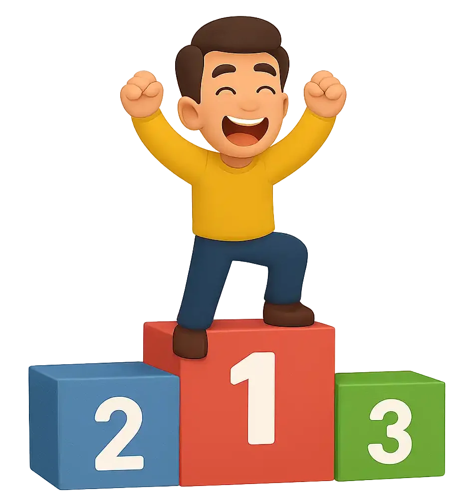 Empresario celebrando en el primer lugar de un podio, representando el liderazgo comercial al llegar a la primera página de Google con nuestra agencia SEO en mexico