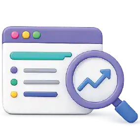 Análisis SEO y posicionamiento web con lupa y gráfica de crecimiento en página digital