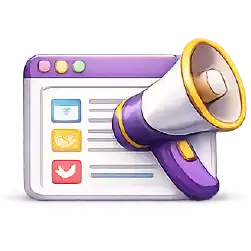 Maqueta de landing page con megáfono, símbolo de diseño para campañas de anuncios